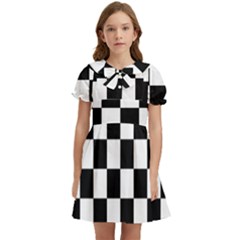 Chess-board-background-design Kids  Bow Tie Puff Sleeve Dress by Salman4z