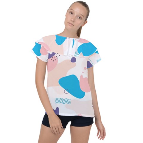 Hand-drawn-abstract-organic-shapes-background Ruffle Collar Chiffon Blouse by Salman4z