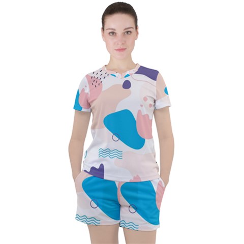 Hand-drawn-abstract-organic-shapes-background Women s Tee And Shorts Set by Salman4z