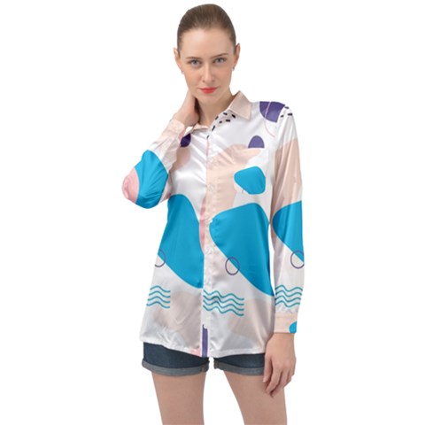 Hand-drawn-abstract-organic-shapes-background Long Sleeve Satin Shirt by Salman4z