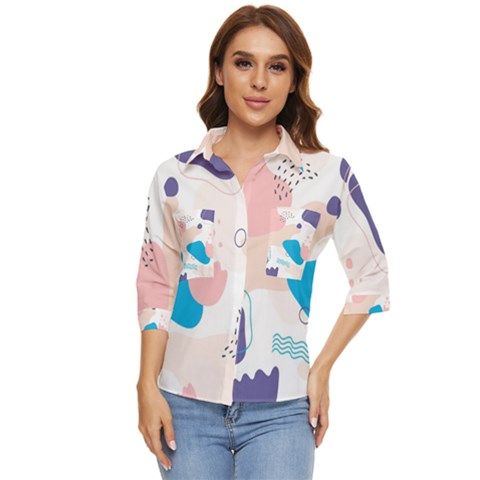 Hand-drawn-abstract-organic-shapes-background Women s Quarter Sleeve Pocket Shirt by Salman4z