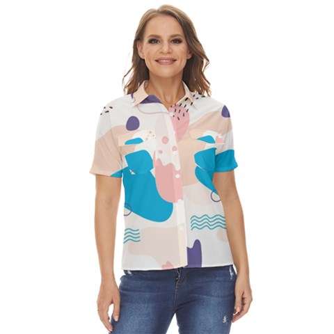 Hand-drawn-abstract-organic-shapes-background Women s Short Sleeve Double Pocket Shirt by Salman4z