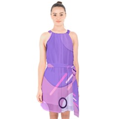 Colorful-abstract-wallpaper-theme Halter Collar Waist Tie Chiffon Dress by Salman4z