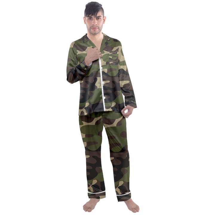 Texture-military-camouflage-repeats-seamless-army-green-hunting Men s Long Sleeve Satin Pajamas Set