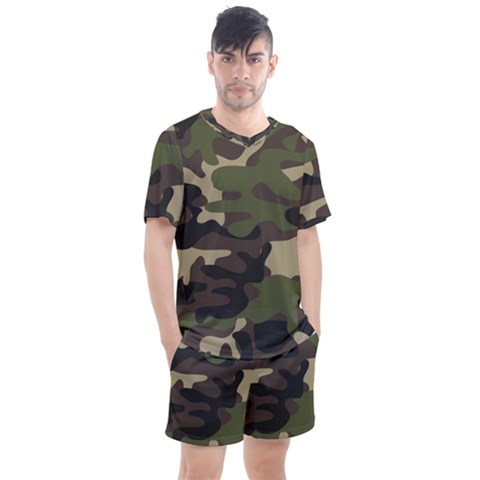 Texture-military-camouflage-repeats-seamless-army-green-hunting Men s Mesh Tee And Shorts Set by Salman4z