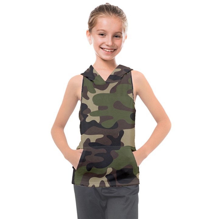 Texture-military-camouflage-repeats-seamless-army-green-hunting Kids  Sleeveless Hoodie