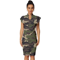 Texture-military-camouflage-repeats-seamless-army-green-hunting Vintage Frill Sleeve V-neck Bodycon Dress by Salman4z