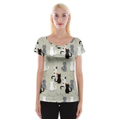 Cute-cat-seamless-pattern Cap Sleeve Top by Salman4z