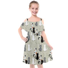 Cute-cat-seamless-pattern Kids  Cut Out Shoulders Chiffon Dress by Salman4z