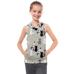 Cute-cat-seamless-pattern Kids  Sleeveless Hoodie by Salman4z