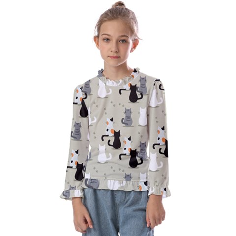 Cute-cat-seamless-pattern Kids  Frill Detail Tee by Salman4z