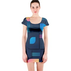 Gradient Geometric Shapes Dark Background Short Sleeve Bodycon Dress by Salman4z