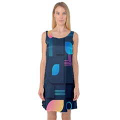 Gradient Geometric Shapes Dark Background Sleeveless Satin Nightdress by Salman4z