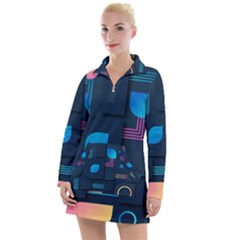 Gradient Geometric Shapes Dark Background Women s Long Sleeve Casual Dress by Salman4z