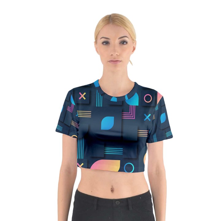 Gradient Geometric Shapes Dark Background Cotton Crop Top