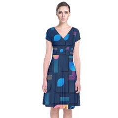 Gradient Geometric Shapes Dark Background Short Sleeve Front Wrap Dress by Salman4z