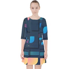 Gradient Geometric Shapes Dark Background Quarter Sleeve Pocket Dress by Salman4z