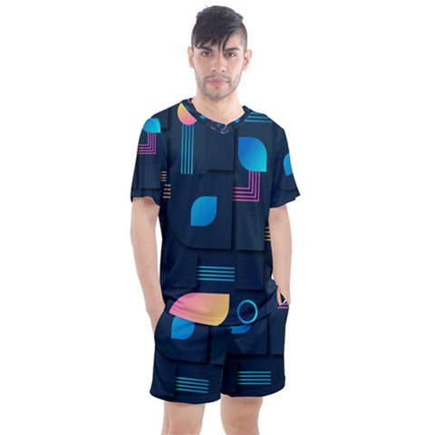 Gradient Geometric Shapes Dark Background Men s Mesh Tee And Shorts Set by Salman4z