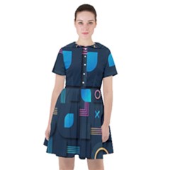 Gradient Geometric Shapes Dark Background Sailor Dress by Salman4z