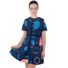 Gradient Geometric Shapes Dark Background Short Sleeve Shoulder Cut Out Dress  by Salman4z