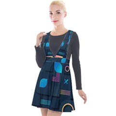 Gradient Geometric Shapes Dark Background Plunge Pinafore Velour Dress by Salman4z