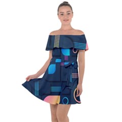 Gradient Geometric Shapes Dark Background Off Shoulder Velour Dress by Salman4z