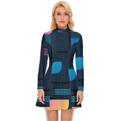 Gradient Geometric Shapes Dark Background Long Sleeve Velour Longline Dress by Salman4z