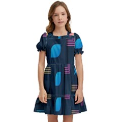 Gradient Geometric Shapes Dark Background Kids  Puff Sleeved Dress by Salman4z