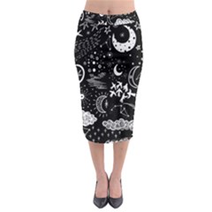 Vector-set-sketch-drawn-with-space Midi Pencil Skirt by Salman4z