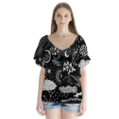 Vector-set-sketch-drawn-with-space V-neck Flutter Sleeve Top by Salman4z