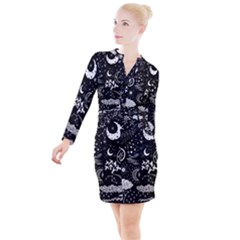 Vector-set-sketch-drawn-with-space Button Long Sleeve Dress by Salman4z