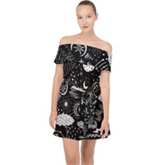 Vector-set-sketch-drawn-with-space Off Shoulder Chiffon Dress by Salman4z