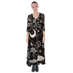 Vector-set-sketch-drawn-with-space Button Up Maxi Dress by Salman4z