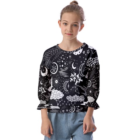 Vector-set-sketch-drawn-with-space Kids  Cuff Sleeve Top by Salman4z