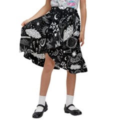 Vector-set-sketch-drawn-with-space Kids  Ruffle Flared Wrap Midi Skirt by Salman4z