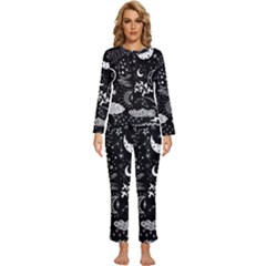 Vector-set-sketch-drawn-with-space Womens  Long Sleeve Lightweight Pajamas Set