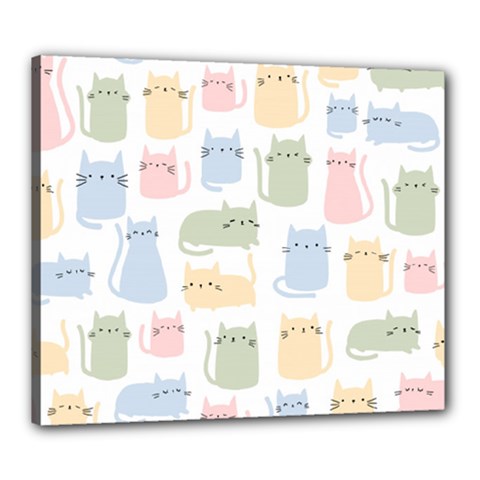 Cute-cat-colorful-cartoon-doodle-seamless-pattern Canvas 24  X 20  (stretched) by Salman4z