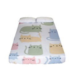 Cute-cat-colorful-cartoon-doodle-seamless-pattern Fitted Sheet (full/ Double Size) by Salman4z