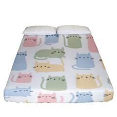 Cute-cat-colorful-cartoon-doodle-seamless-pattern Fitted Sheet (queen Size) by Salman4z