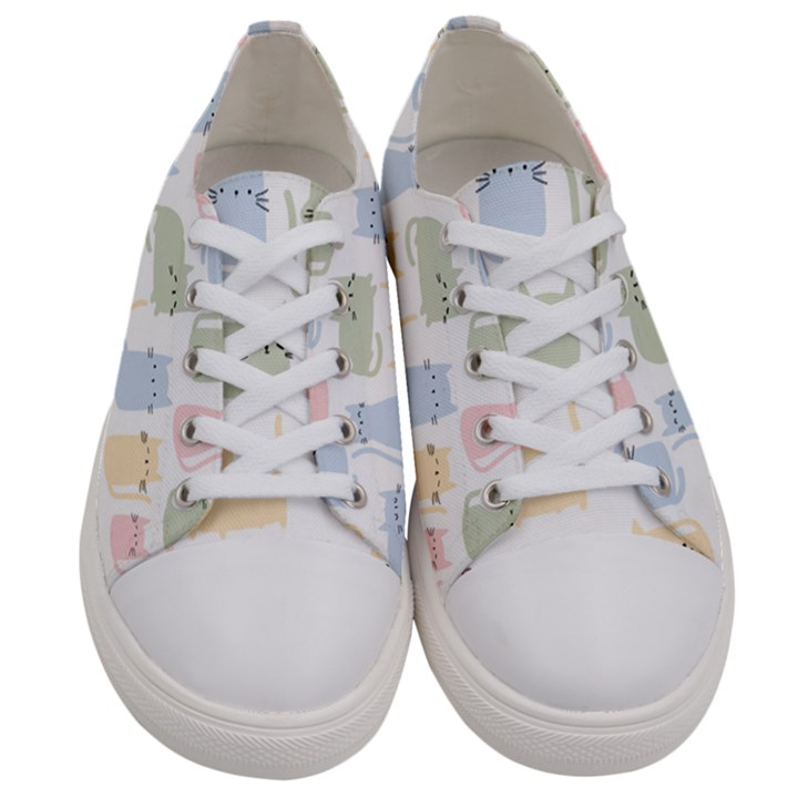 Cute-cat-colorful-cartoon-doodle-seamless-pattern Men s Low Top Canvas Sneakers