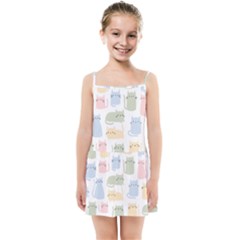 Cute-cat-colorful-cartoon-doodle-seamless-pattern Kids  Summer Sun Dress by Salman4z