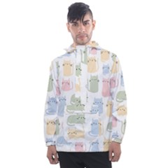 Cute-cat-colorful-cartoon-doodle-seamless-pattern Men s Front Pocket Pullover Windbreaker by Salman4z