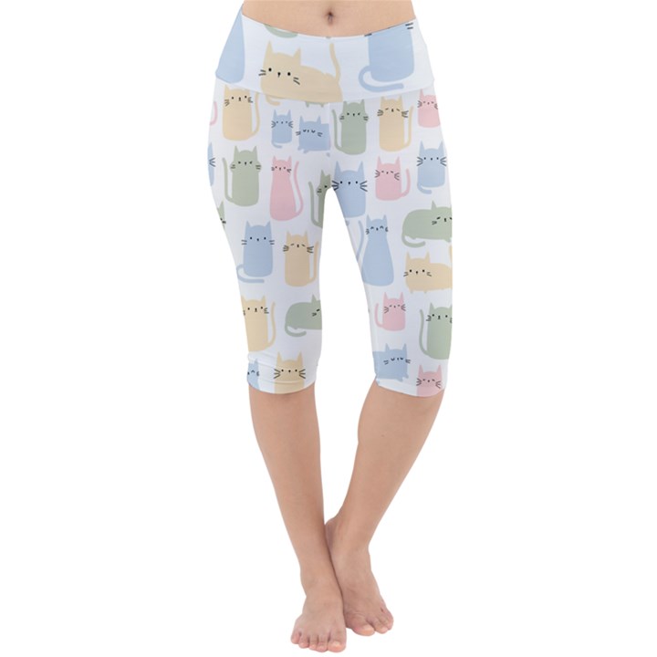 Cute-cat-colorful-cartoon-doodle-seamless-pattern Lightweight Velour Cropped Yoga Leggings