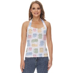 Cute-cat-colorful-cartoon-doodle-seamless-pattern Basic Halter Top by Salman4z