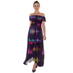 Colorful-sound-wave-set Off Shoulder Open Front Chiffon Dress by Salman4z