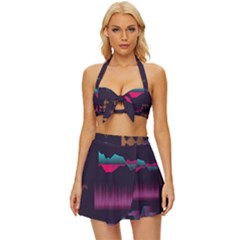 Colorful-sound-wave-set Vintage Style Bikini Top And Skirt Set  by Salman4z