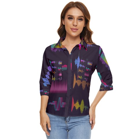 Colorful-sound-wave-set Women s Quarter Sleeve Pocket Shirt by Salman4z