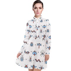 Insects-icons-square-seamless-pattern Long Sleeve Chiffon Shirt Dress by Salman4z