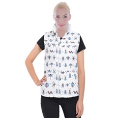 Insects-icons-square-seamless-pattern Women s Button Up Vest