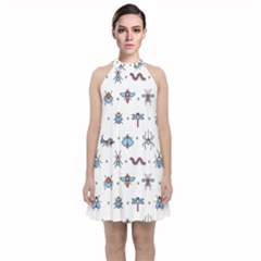 Insects-icons-square-seamless-pattern Velvet Halter Neckline Dress 